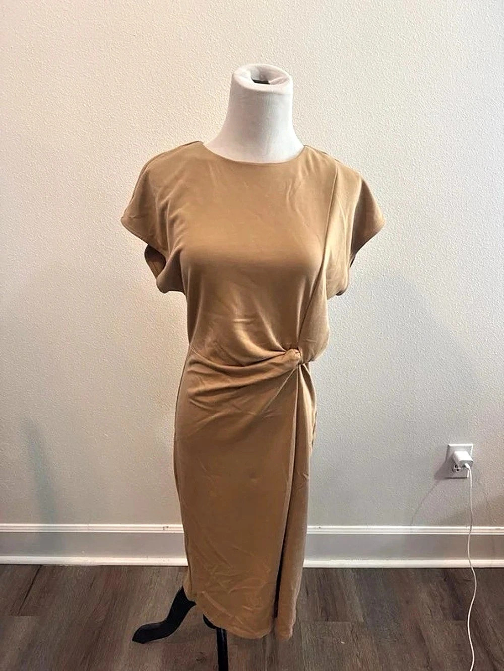 Ruched Waist Midi Dress in Brown Like New
